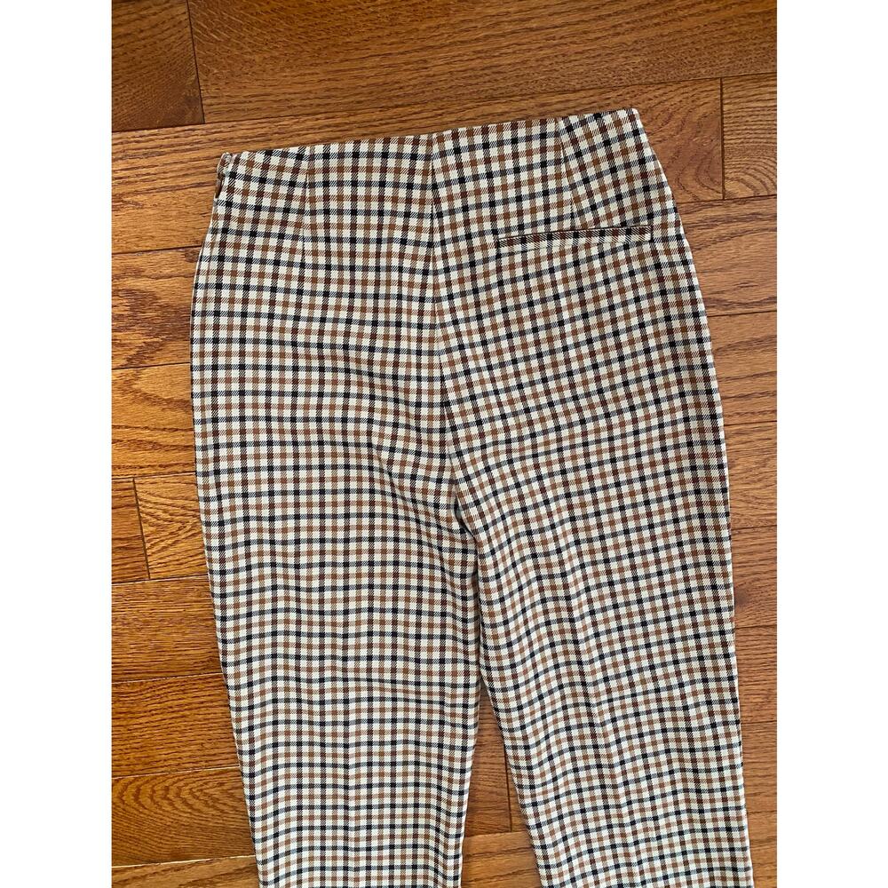 Sezane Cropped Checked Ankle Pants in Tan and Brown - Picture 9 of 14